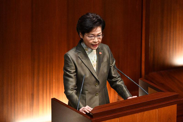 The Chief Executive, Mrs Carrie Lam, releases "The Chief Executive's 2020 Policy Address" at the Legislative Council today (November 25).