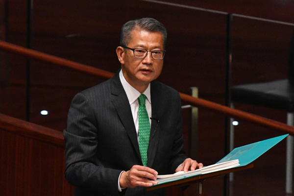 The Financial Secretary, Mr Paul Chan, delivers the 2021-22 Budget in the Legislative Council today (February 24)